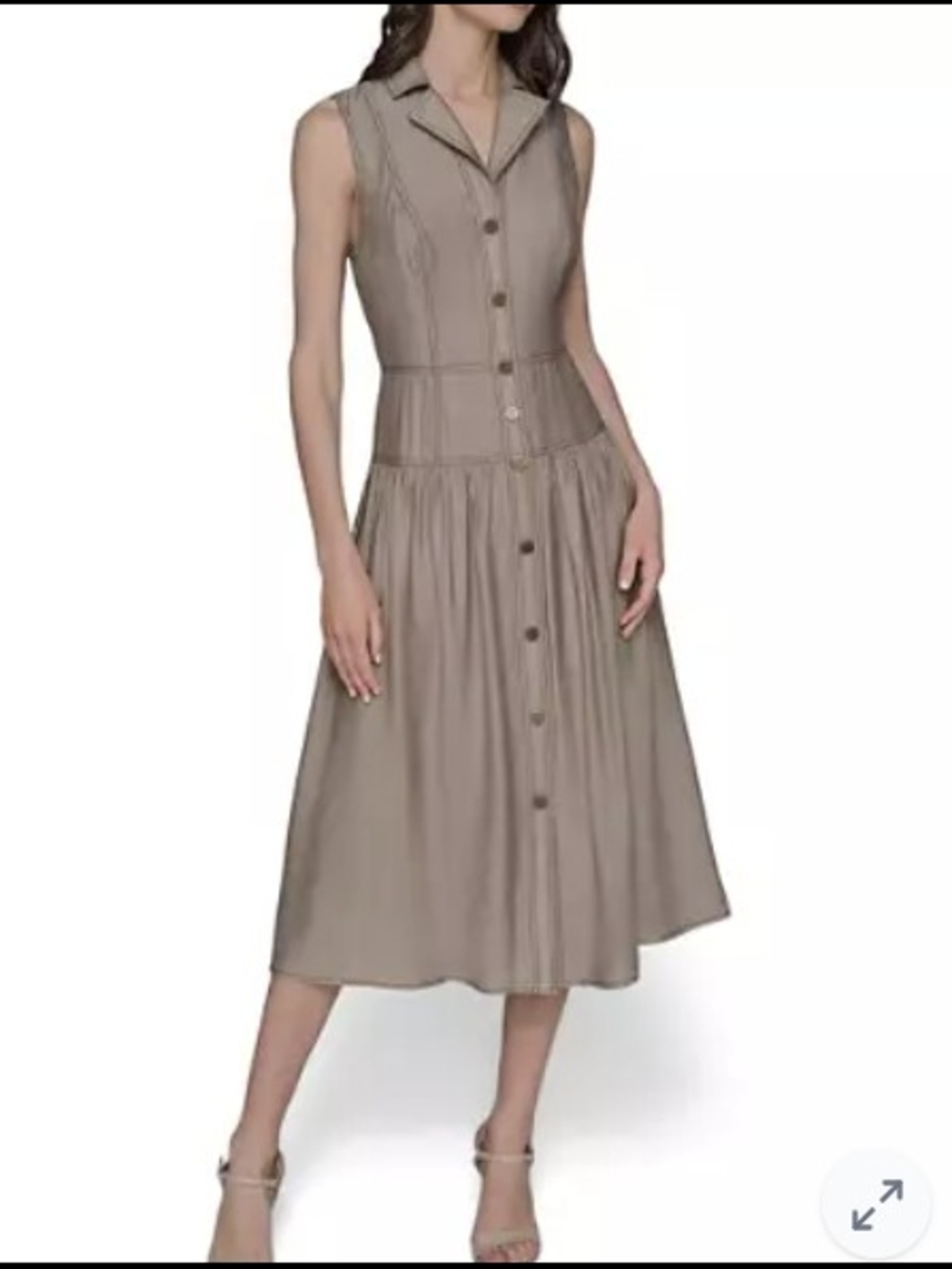 Karl Lagerfeld Sleeveless Button-Front Taupe Midi Dress